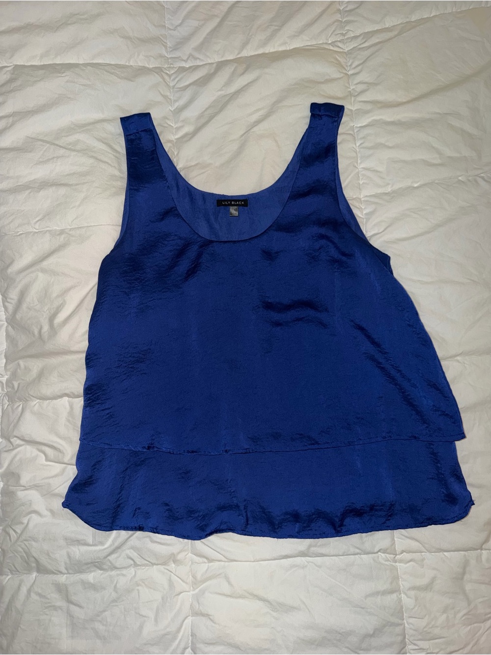 Lily Black Royal Blue Layered Satin Tank Top L